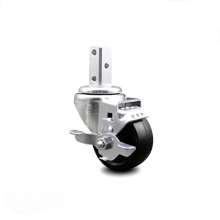 Service Caster 3 Inch Soft Rubber Wheel Swivel 3/4 Inch Square Stem Caster with Brake SCC SCC-SQ20S314-SRS-TLB-34